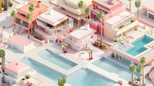 architecture illustration, isometric, revit models, pastel colors, intricate, detail oriented  © Chhayny