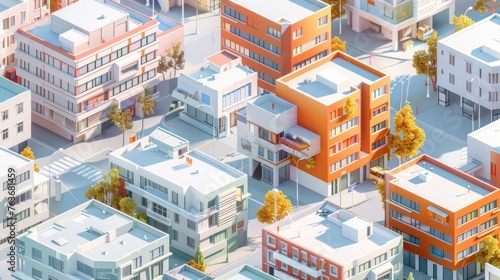 architecture illustration, isometric, revit models, pastel colors, intricate, detail oriented © Chhayny
