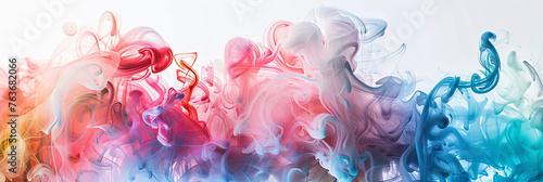dreamy abstract composition of colorful smoke and liquid against a white background, generative AI photo