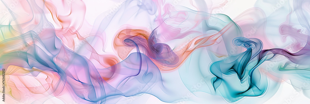 dreamy abstract composition of colorful smoke and liquid against a white background, generative AI