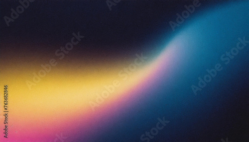 Grainy gradient background blue pink yellow abstract glowing color wave black dark backdrop noise texture banner poster header design