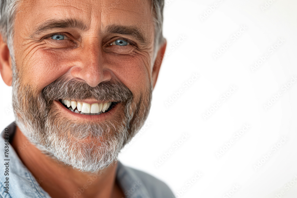Senior man with beard smiling against white background. Confidence and happiness. Senior man with beard smiling against white background. Confidence and happiness.