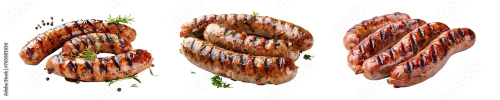Collection of PNG. Grilled sausage isolated on a transparent background.