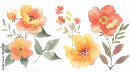a bunch of flowers that are on a white background © progressman