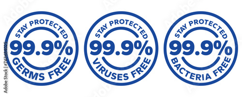 Kills 99.9% bacteria, germs and viruses . Antibacterial and antiviral defence, protection infection. Vector Illustration
