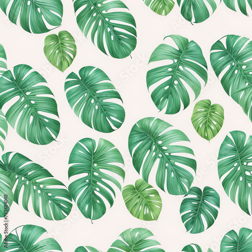 illustration monstera leaves on white pastel background wallpaper