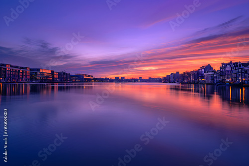 Twilight Canvas: A Scenic View of Amsterdam's breathtaking IJ River