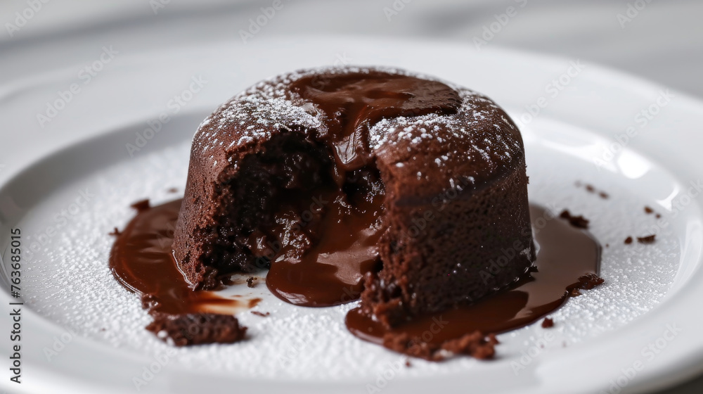 A chocolate dessert with a hole in the middle and chocolate sauce dripping A chocolate dessert with a hole in the middle and chocolate sauce dripping