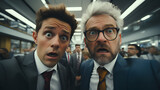 Eccentric and quirky office workers -- close-up shot - forced quirky charm - shocked - surprised
