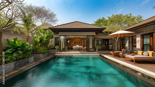 A large house with a pool and a patio © kitti