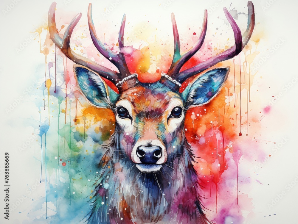 Deer, water color, drawing, vibrant color, cute