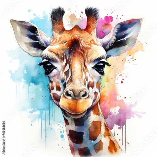 Giraffe  water color  drawing  vibrant color  cute