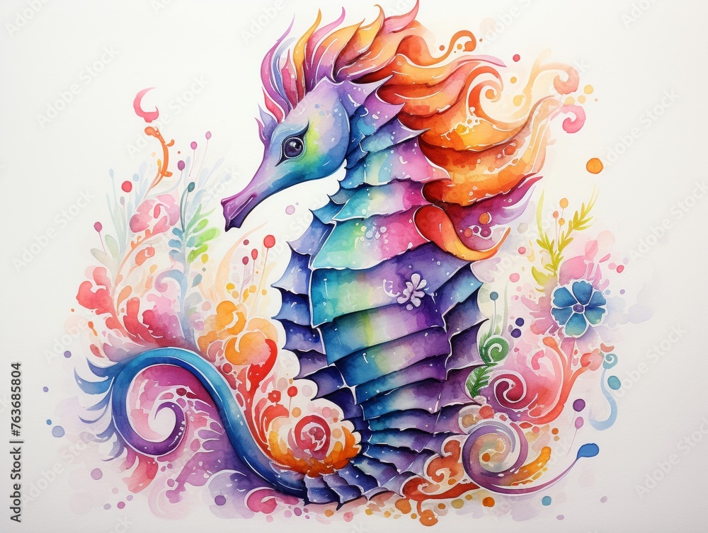 Obraz premium Sea otter, water color, drawing, vibrant color, cute