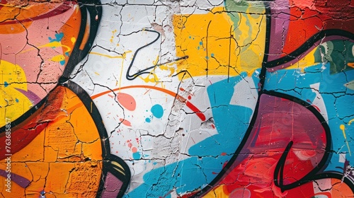 Urban graffiti wall. Colorful street art reflecting vibrant and eclectic spirit of city life, captured in close-up.