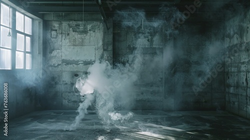 Empty Studio with Smoke. Dark cement studio room with smoke, ideal for product displays.