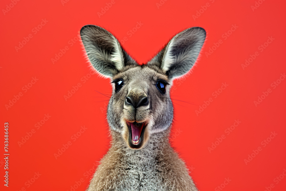 Fototapeta premium A kangaroo is looking at the camera with its mouth open