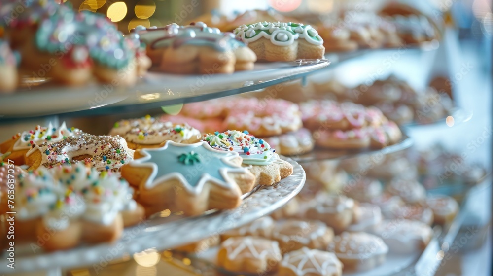 Assorted festive cookies and sweets on display for holiday treats. Variety of decorated gingerbread cookies in bakery setting. Celebration of culinary art for Christmas season. Assorted festive cookies and sweets on display for holiday treats. Variety of decorated gingerbread cookies in bakery setting. Celebration of culinary art for Christmas season.