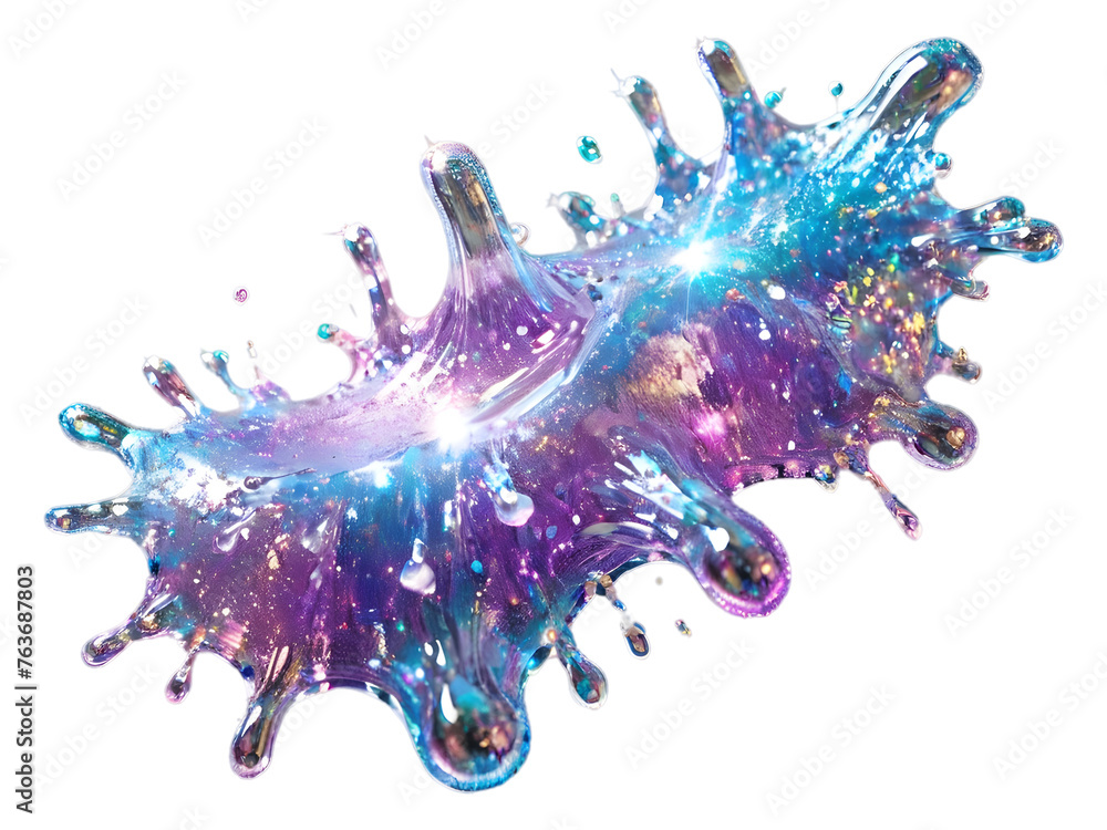 Naklejka premium Glimmering Cascade of Iridescent Hues. A Splash of Color on Clear Background.