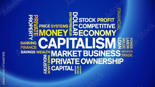 Capitalism animated word cloud;text design animation tag kinetic typography seamless loop. photo