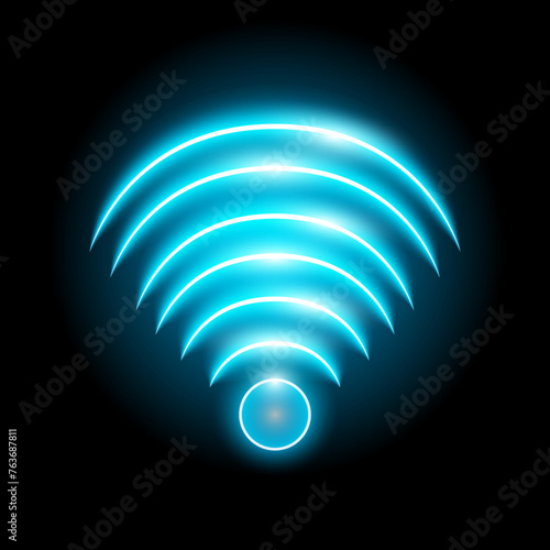 Wi-Fi light and wireless networking concept. Glowing blue signal wifi sensor waves internet wireless connection. Wireless wi fi technology digital radar or sonar with glowing light effect. Vector.