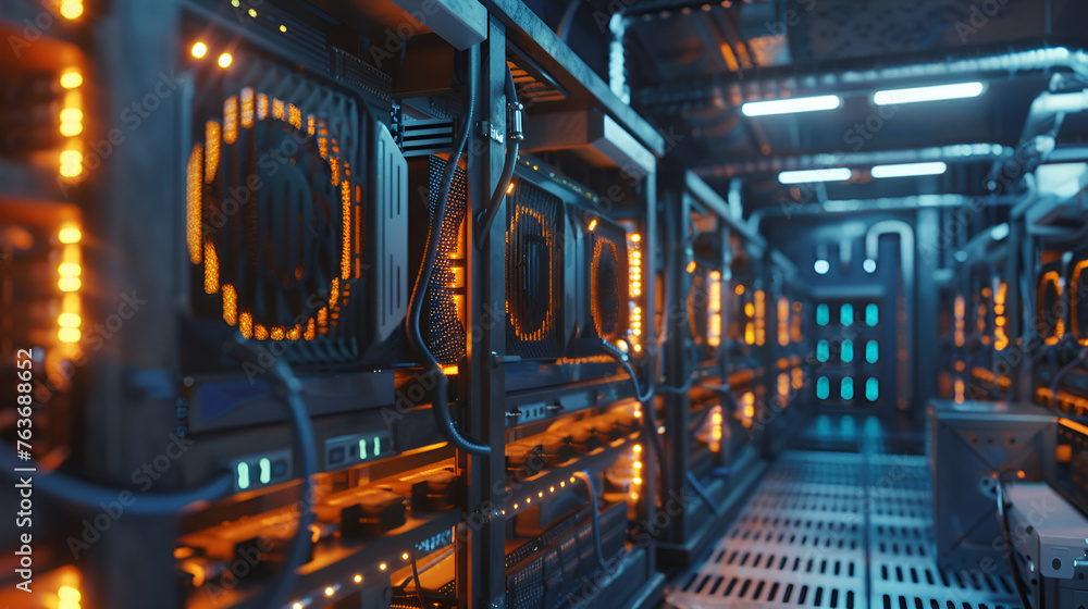 Obraz premium Crypto Mining Farm Bitcoin Mining Farm GPU CPU Mining Farm Crypto Currency Mining