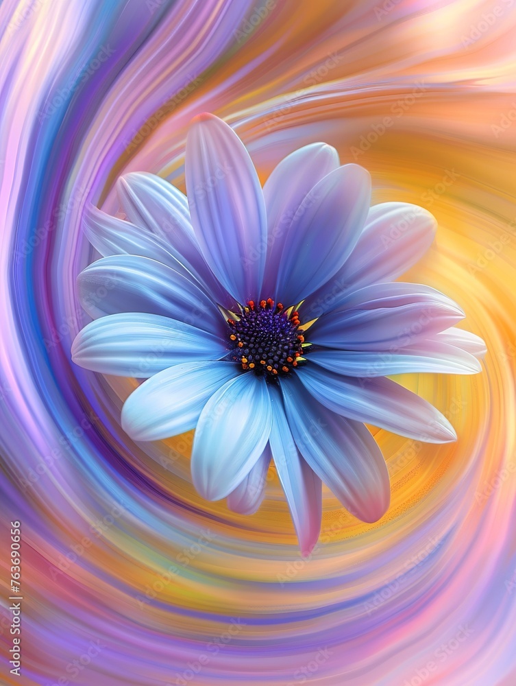 Obraz premium Abstract light color daisy flower in the style of colorful swirls, light background