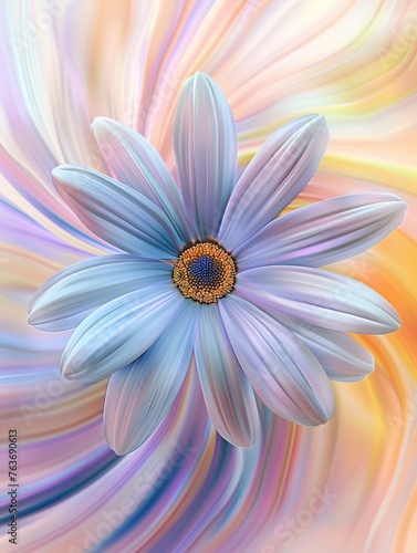 Abstract light color daisy flower in the style of colorful swirls, light background