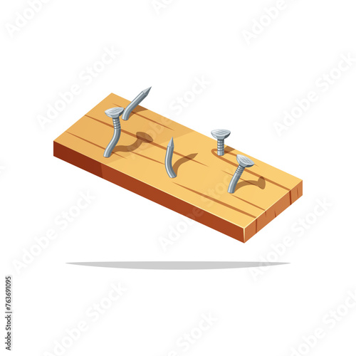 A piece of wood with a sharp nail vector isolated on white background.