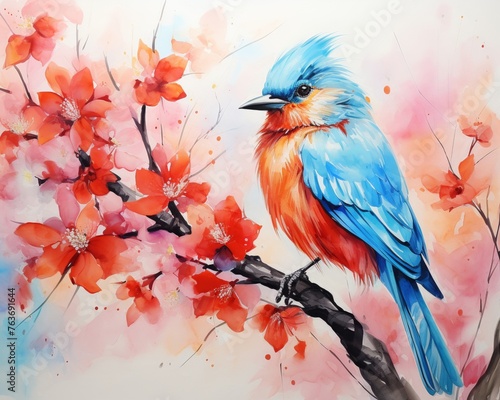 BirdofParadise, water color, drawing, vibrant color, cute © sitthisak