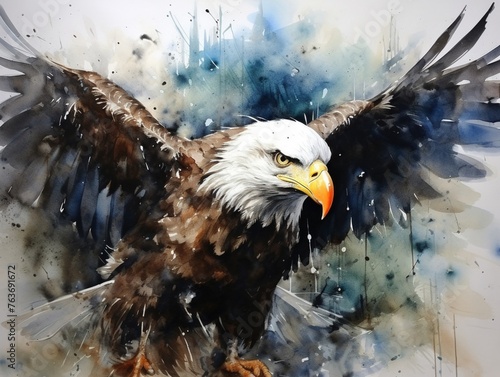 Eagle, water color, drawing, vibrant color, cute © sitthisak