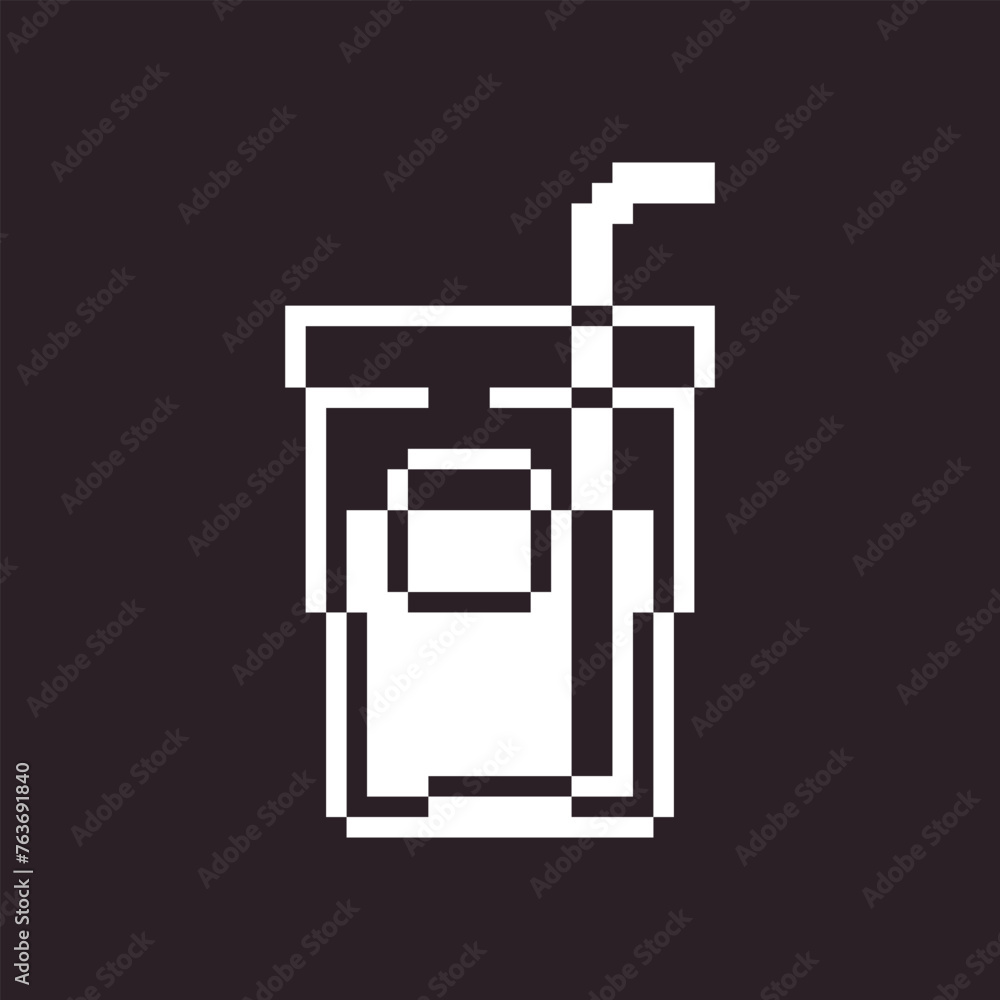 black and white simple flat 1bit vector pixel art icon of glass of cool drink with straw black and white simple flat 1bit vector pixel art icon of glass of cool drink with straw