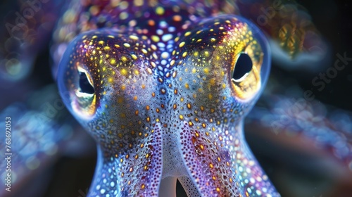 The flamboyant cuttlefish's eyes mesmerize with their captivating color shifts, a true wonder of the underwater world.