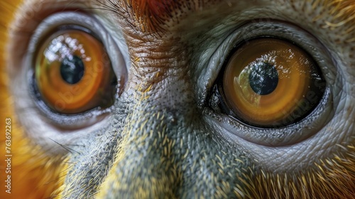 Experience the captivating gaze of the proboscis monkey, revealing the distinctive charm of this Bornean primate. photo