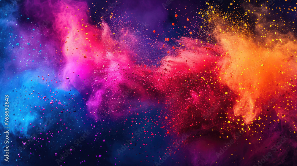 Obraz premium Holi color paint splatter powder festival explosion burst powder wide background