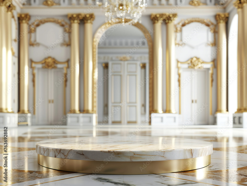Obraz premium luxurious velvet curtains podium for displaying premium products.