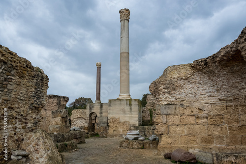 View of the Baths of Antoninus or Baths of Carthage, in Carthage, Tunisia, the largest set of Roman thermae built on the African continent and also one of the most important landmarks of Tunisia