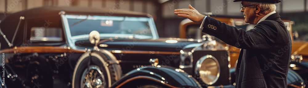 Fototapeta premium An auctioneer at a vintage car auction