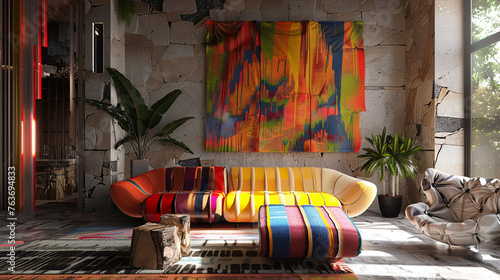Interior design showcase with avant-garde furniture and vibrant artultra HD