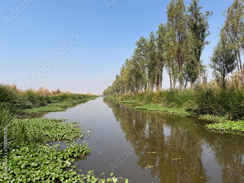 Aztec floating garden canal in Xochimilco Mexico. photo