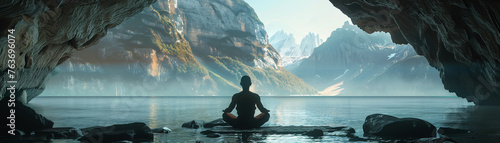 Yogi Practicing Asanas in a Himalayan Cave8K resolution