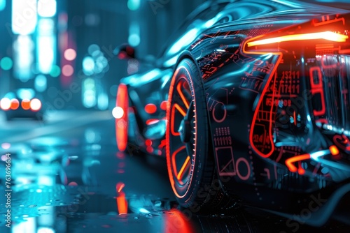Car in a futuristic state with an interface. © Postproduction