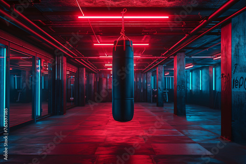 training boxing bag in a empty room