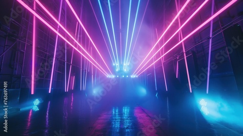 Enchanting Theatrical Stage. Vibrant Lights and Laser Beams Create a Mesmerizing Display
