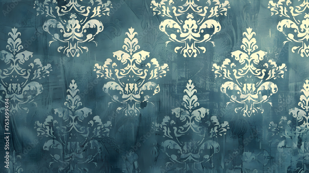  an elegant damask wallpaper pattern with intricate hand-painted patterns and subtle shimmer. - obrazy, fototapety, plakaty 