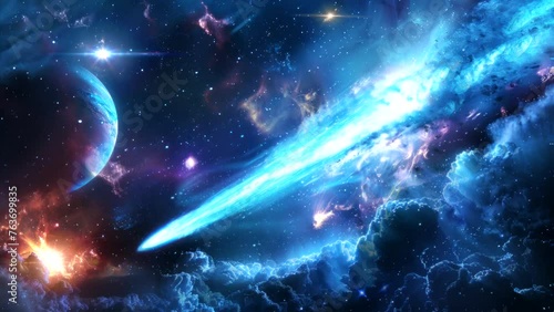 Comet's Dance: A Mesmerizing Display in the Vastness of Space. Seamless looping time-lapse virtual 4k video animation background