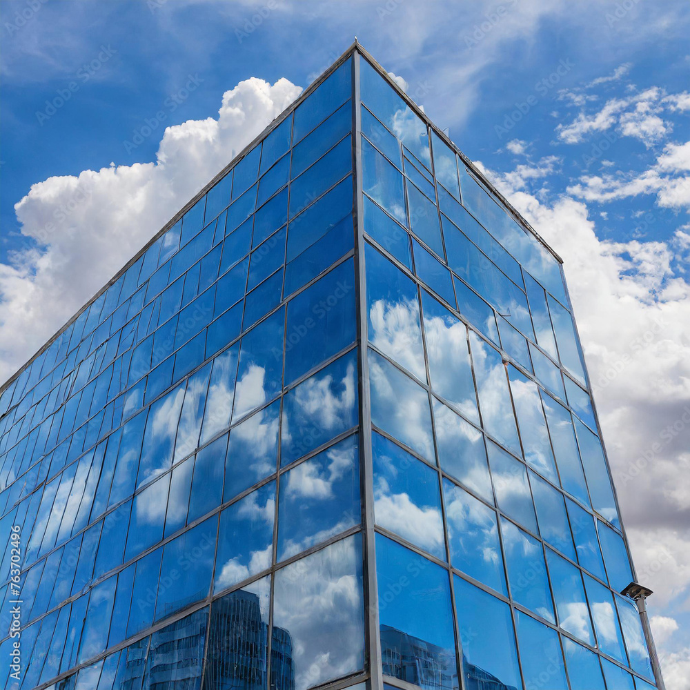 blue glass building with clouds reflected in the window outdoors blue glass building with clouds reflected in the window outdoors