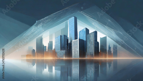 business background banner with office buildings, innovation technology for business