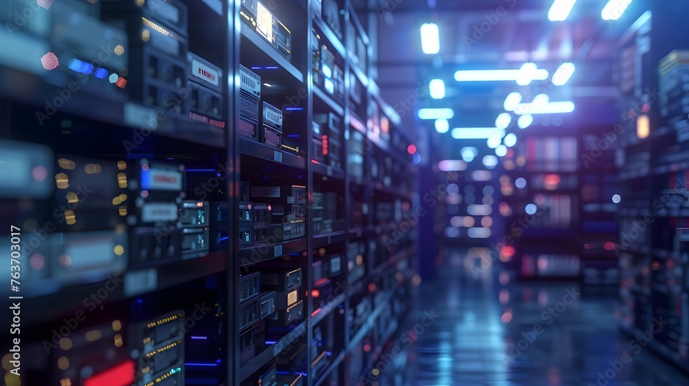 Illuminated Rows of Server Racks in Futuristic Data Center Illuminated Rows of Server Racks in Futuristic Data Center