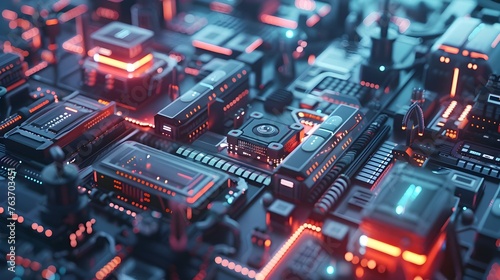 Intricate Technological Landscape of Interconnected Circuits and Illuminated Components