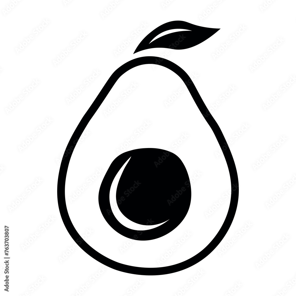 black vector avocado icon on white background black vector avocado icon on white background